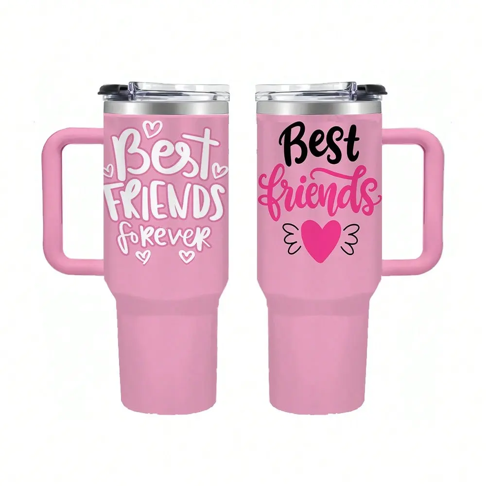 40 Oz Best Friends Forever Tumbler With Handle And Straw Lid -Double Double Wall Dual Layer Vacuum Cup Portable Leak-proof Cup With Handle Stainless Steel Tumbler,Straw Drinkware, Cute Accent Mug, Cold Sippy Coffee cups,Travel Cups Bottles,Father Day Gift