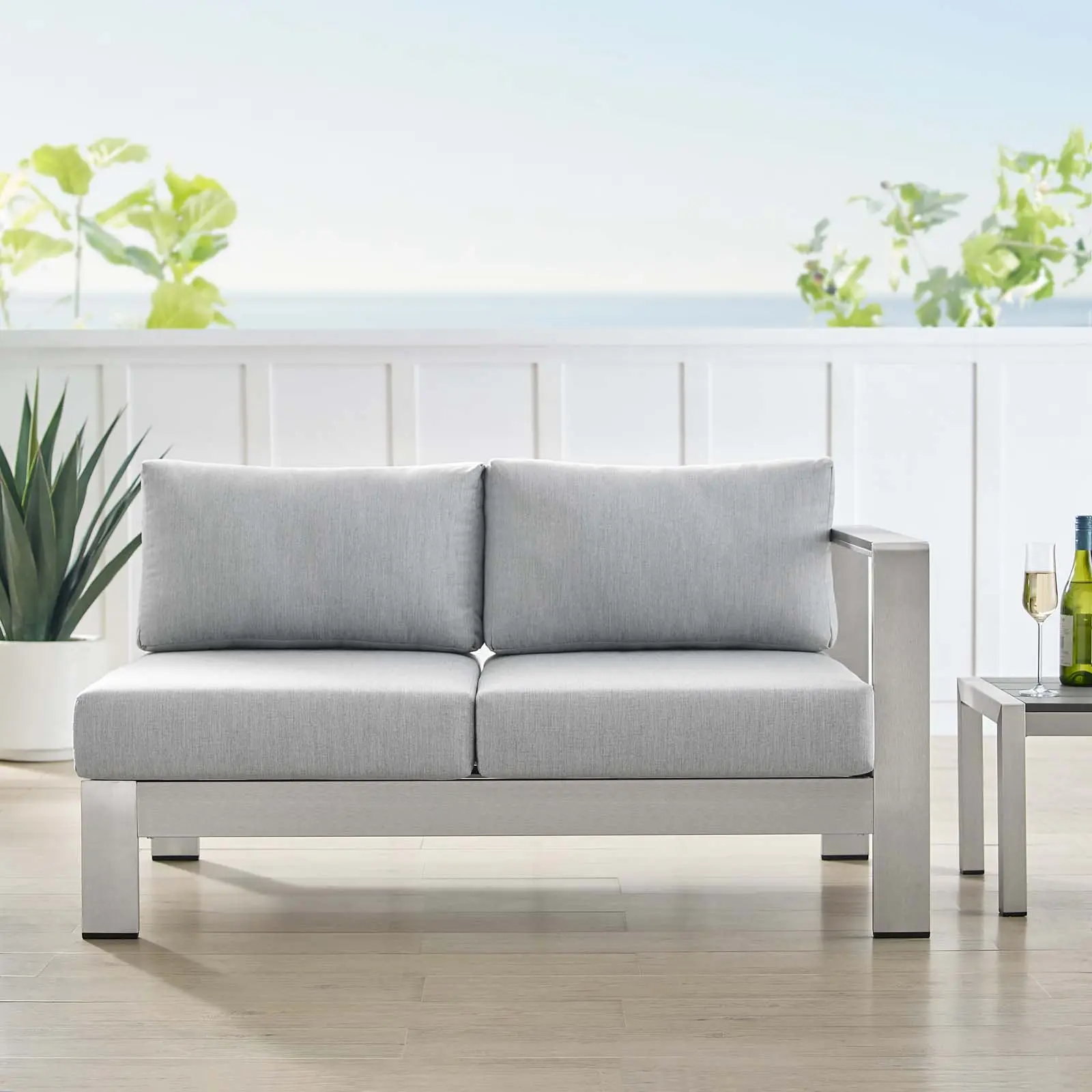 Modway Shore Sunbrella® Fabric Aluminum Outdoor Patio Right-Arm Loveseat in Silver Gray