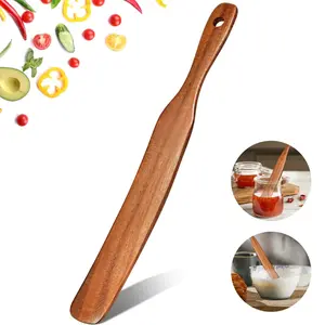 Skinny Spurtle for Sourdough Starter, Mixing, Reaching Bottom of Jar, Dough Whisk, Natural from High Moist Resistance Teak, Spurtles Kitchen Tools Wooden Kitchen Utensils for NonStick Cookware