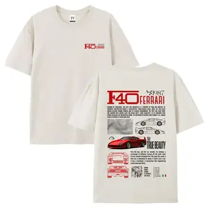Unisex Oversized Cotton T-Shirt, F40 Supercar Racing Print, Men's Casual Letter Pattern Top