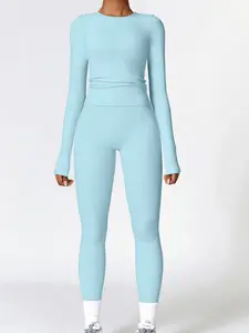 Women's Fall Winter Long Sleeve Pants Set, Casual Tight-Fitting Plain Fabric, Soft Comfortable Material for Daily Wear, Clothes