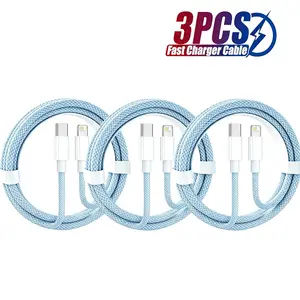 3-Pack PD 20w USB-C Nylon Braided Charging Cable, Multi Charger Cable, Fast Charge Data Cable for iPhone 14 13 12 11 Pro Max XS 8 Plus iPad, 1m 2m