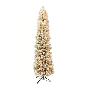 Puleo International 6.5 ft Pre-Lit Flocked Pine Pencil Tree