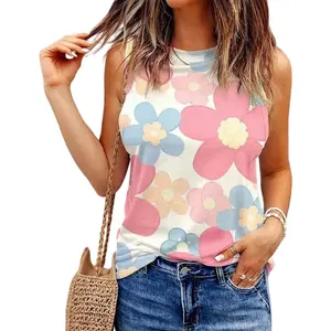 Flamingals Allover Floral Print Round Neck Tank Top Womenswear Summer Vibes