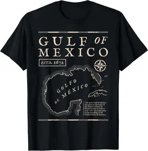 100%cotton Gulf of Mexico 1672 Historic Map T-Shirt  Top plain  tops