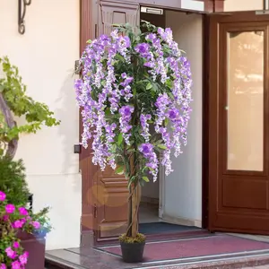 1 Pack 5ft Artificial Wisteria Tree Tall Fake Tree with Cement Base Pot Faux Floor Plant Decoration for Indoor Outdoor Home Office Housewarming Gift