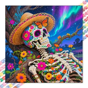 1 DIY Diamond Painting Kit, 5D Diamond Art Set, DIY Decor, Skull, Flower, Aurora Diamond Painting Full Round Diamond, Mosaic, Diamond Art, DIY Art Home Decor, Suitable for Christmas.