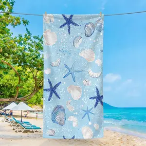 One-piece Light Blue Starfish And Seashell Beach Towel, Made Of Microfiber, Soft, Absorbent, Quick-drying, Durable, And A Beach Essential，Soft And Absorbent, Suitable For Vacations, Yoga, Travel, Swimming, Beach, And Fitness