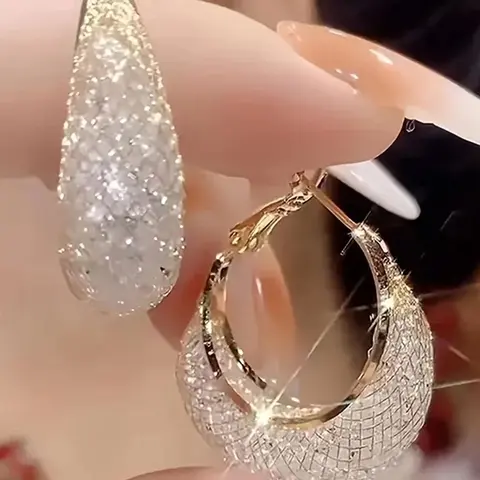 [Luxury Hoop Earrings]1Pair Luxury Sparkle 1 Hoop Earrings Oval Mesh Hoop Earrings Earring Hoops | Stylish Women's Earrings Fashionable Earrings Jewelry Hoop Shape Earrings | Birthday Gifts, Valentine Gifts, Teardrop Earrings