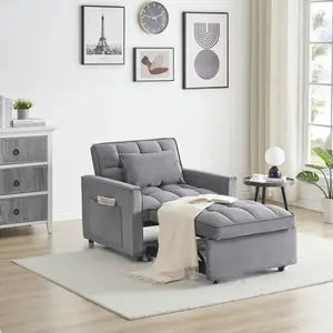 Sofa bed chair 3 in 1 convertible, recliner, single recliner, suitable for small Spaces with adjustable back black  dark grey