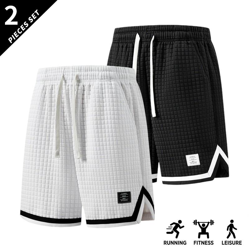 3-pack men’s breathable waffle basketball shorts with an elastic drawstring waist, side pockets, contrast piping, and a split hem—ideal for the gym, running, training, and everyday wear.