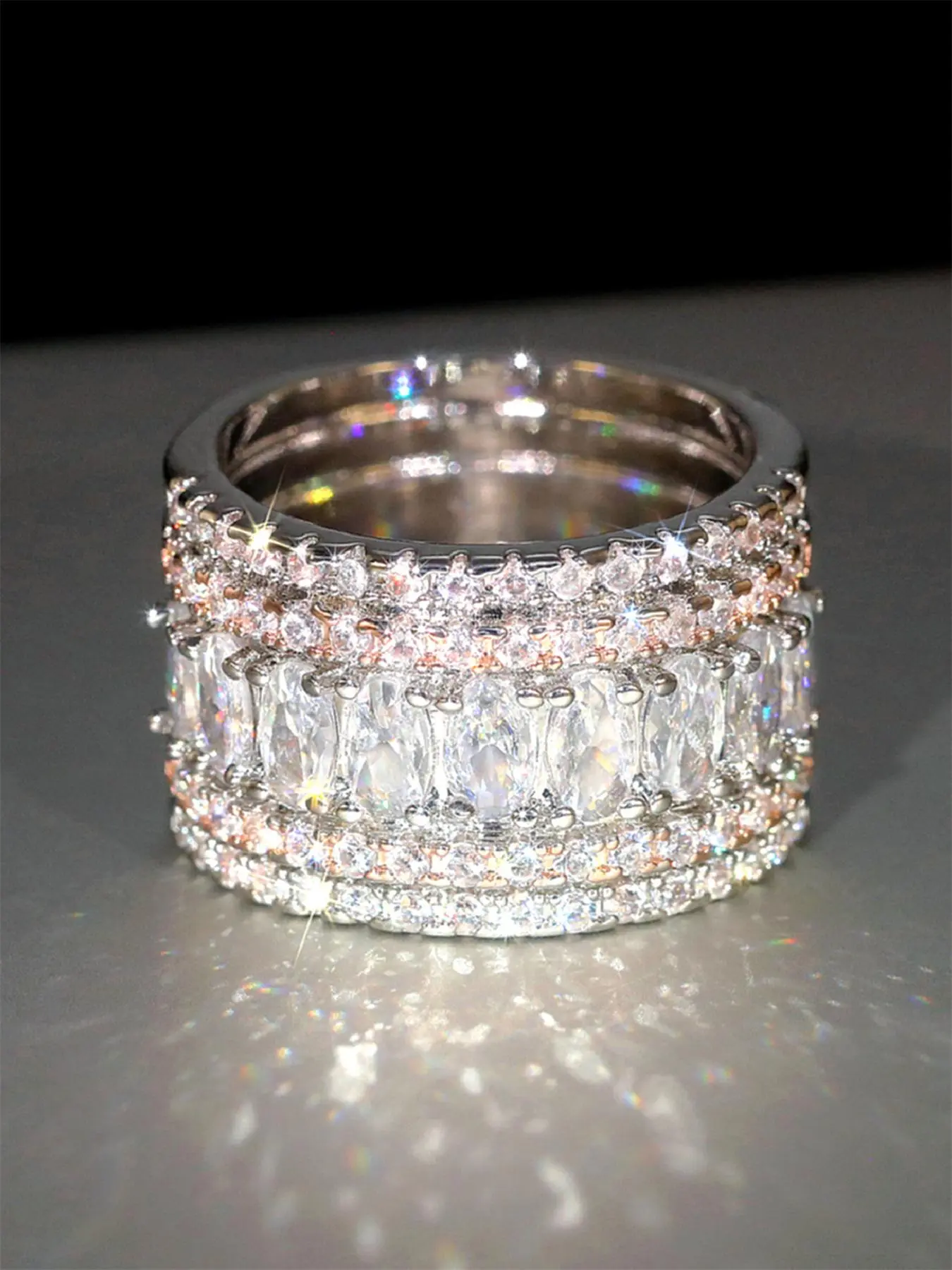Fashion Promise Ring, Luxury Artificial Zirconia Decor Ice Ring for Women, Elegant All-match Fashion Accessories for Daily Wear, Trendy Exquisite Jewelry for Birthday Gift