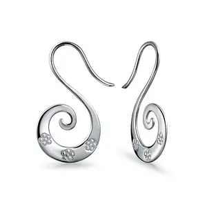 Artisan Tribal Flower Blossom Swirl Wire Spiral Pull Through Hoop Threader Earrings Sterling Silver
