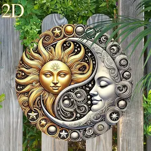 1 Pc 2D Flat Wall Plaque, Dual-Tone Iron Sun And Moon Wall Art - Durable Indoor/Outdoor Decor For Home, Bar, Garage, Cafe, Garden Gate |     Celestial Design Farmhouse Gift, Great For Room Decoration Bedroom Decor Home Decor Wall Decor Ornaments Multicolo