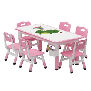 Adjustable Kids Table and 6 Chairs Set - Graffiti Desktop - Easy to Clean - Non-Slip Legs - Detachable Storage Box - Multi-Activity for Home, Daycare, Study room - CPC Certified Adjustable Kids Table and 6 Chairs Set