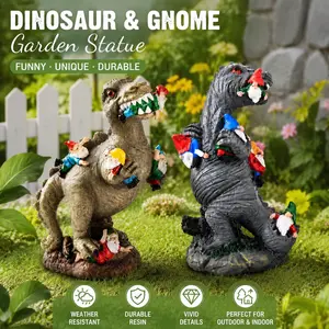 Resin Dinosaur Gnome Garden Statues - Creative T-Rex Outdoor Decor, Patio & Lawn Ornaments for Home Garden Decoration