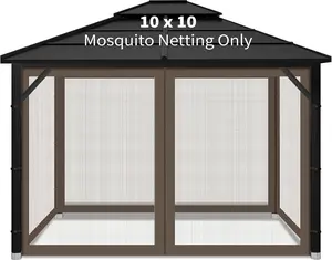 Gazebo Replacement Mosquito Netting Outdoor Universal Gazebo Canopy 4-Panels Screen Sidewalls with Zipper for Patio Garden Yard Backyard (Mosquito Net Only) (10x10, Coffee)