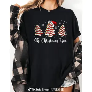 Vintage Style Women’s Graphic Tee – Cotton Unisex Shirt Featuring Groovy Christmas Tree Cakes trendy t-shirts
