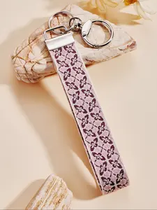 Women's Zinc Alloy Keychain, Floral Pattern Wristlet Keyring, Fashionable Car & Bag Accessory, All-Seasons Stylish Key Chain, Keychain for Bags, Keychain Wristlet Strap, Bag Charm Keychain