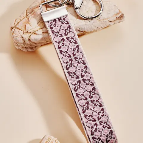 Women's Zinc Alloy Keychain, Floral Pattern Wristlet Keyring, Fashionable Car & Bag Accessory, All-Seasons Stylish Key Chain, Keychain for Bags, Keychain for Purse, Keychain Wristlet Strap, Bag Charm Keychain
