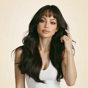 Black wave Wig with Bangs - Natural appearance Black Wigs for Women, Long Straight Wavy Synthetic Hair, Layered Realistic Heat Resistant Wig, Best for Halloween/Christmas/Cosplay/Party/ baby hair/ Deep Wave Glueless