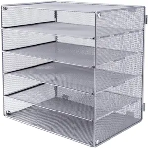 Slot Mesh Desk Organizer Tray, File Paper Letter Folder Holder, Desktop Paper Sorter, Mail Organization Rack Storage Accessories for Office, Home, School, Classroom, Silver