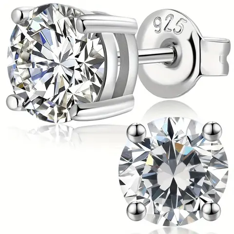 Cubic Zirconia Statement Earrings - 1-4 Carat D Color VVS1 Round Cut, Silver-Plated High Quality Sparkling Ear Jewelry, Bling CZ Diamond Artificial Zircon Couple Holiday Gifts for Men & Women