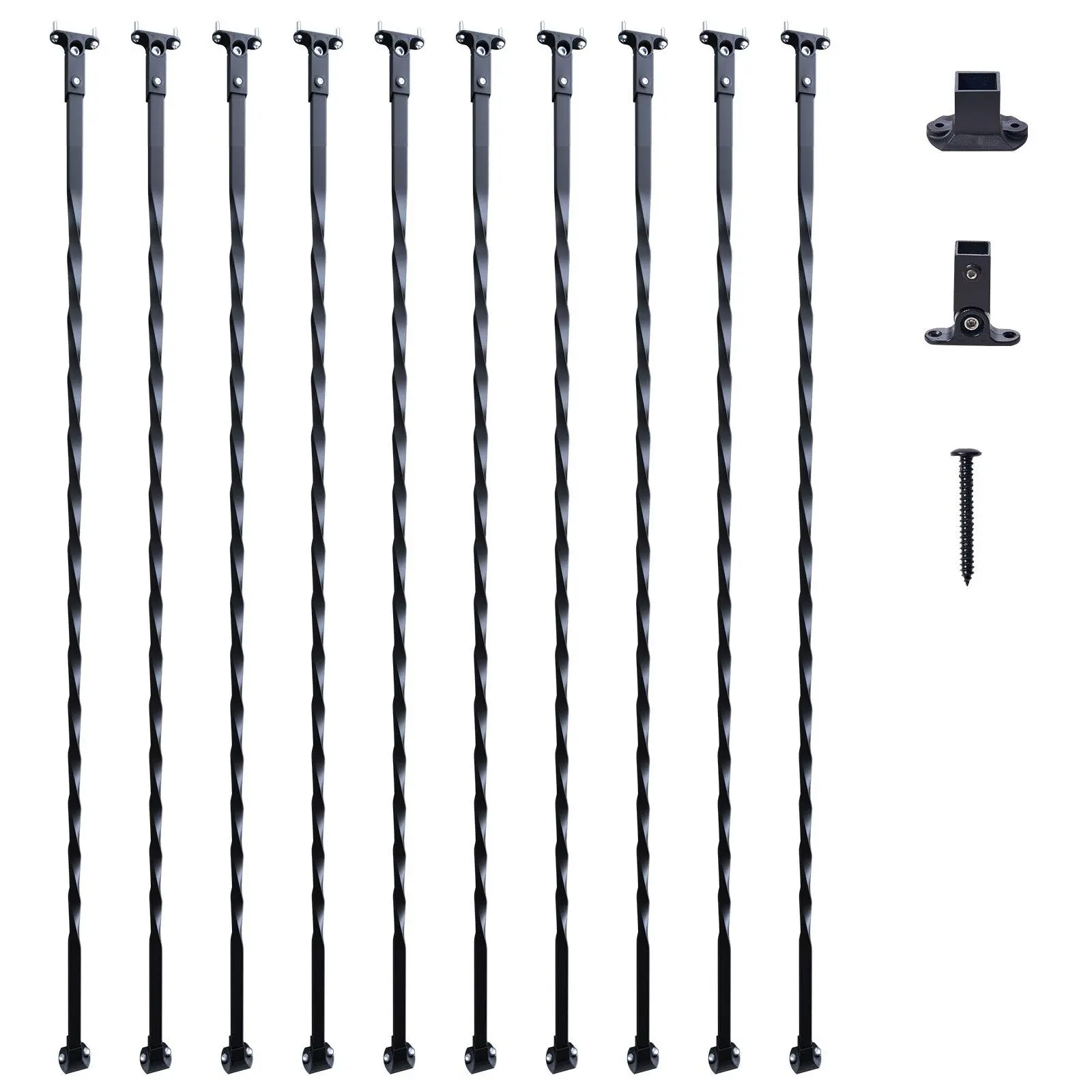 Staircase Metal Balusters,1/5/ 10-Pack Galvanized Steel Hollow Twist Decorative Banister Spindles, Satin Black Spiral Railing with Shoes & Screws