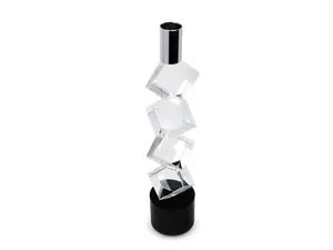 HomeRoots 590241 11 in. Silver, Clear & Black Crystal Tabletop Taper Candlestick