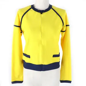 Pre-owned CHANEL Nylon Small Leather Goods Vintage Sports Line Jacket Yellow Navy 36