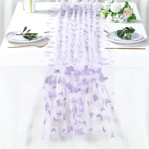 Plush Butterfly Pattern Mesh Tablecloth, Party Decor for Weddings, Birthdays, Bridal Parties, Indoor Outdoor Home Festival Decor