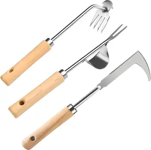 Weed Puller Tool, 3 Pack 2026 New Garden Stainless Steel Weeder Tool Hand Weeder Tool,Multi-Purpose Weed Remover Tool Weeding Tools for Gardening(Wooden Handle)