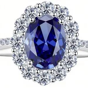 3.90 Carat (Ctw) Lab-Created Blue & White Sapphire Ring in Sterling Silver for Women