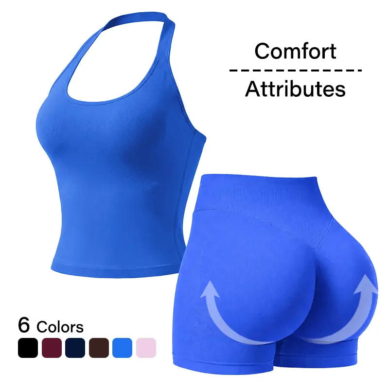 NVWA Women's Summervibes 2-Piece Stretchy Athleisure Suit Set - High-Stretch Halter Neck Top, High-Waisted Butt-Lifting Shorts, Gymswear for Yoga, Gym Workouts, Stretchy Suit Set, 2 Piece Sets Outdoor Fun,summervibes tiktokshopbacktoschool