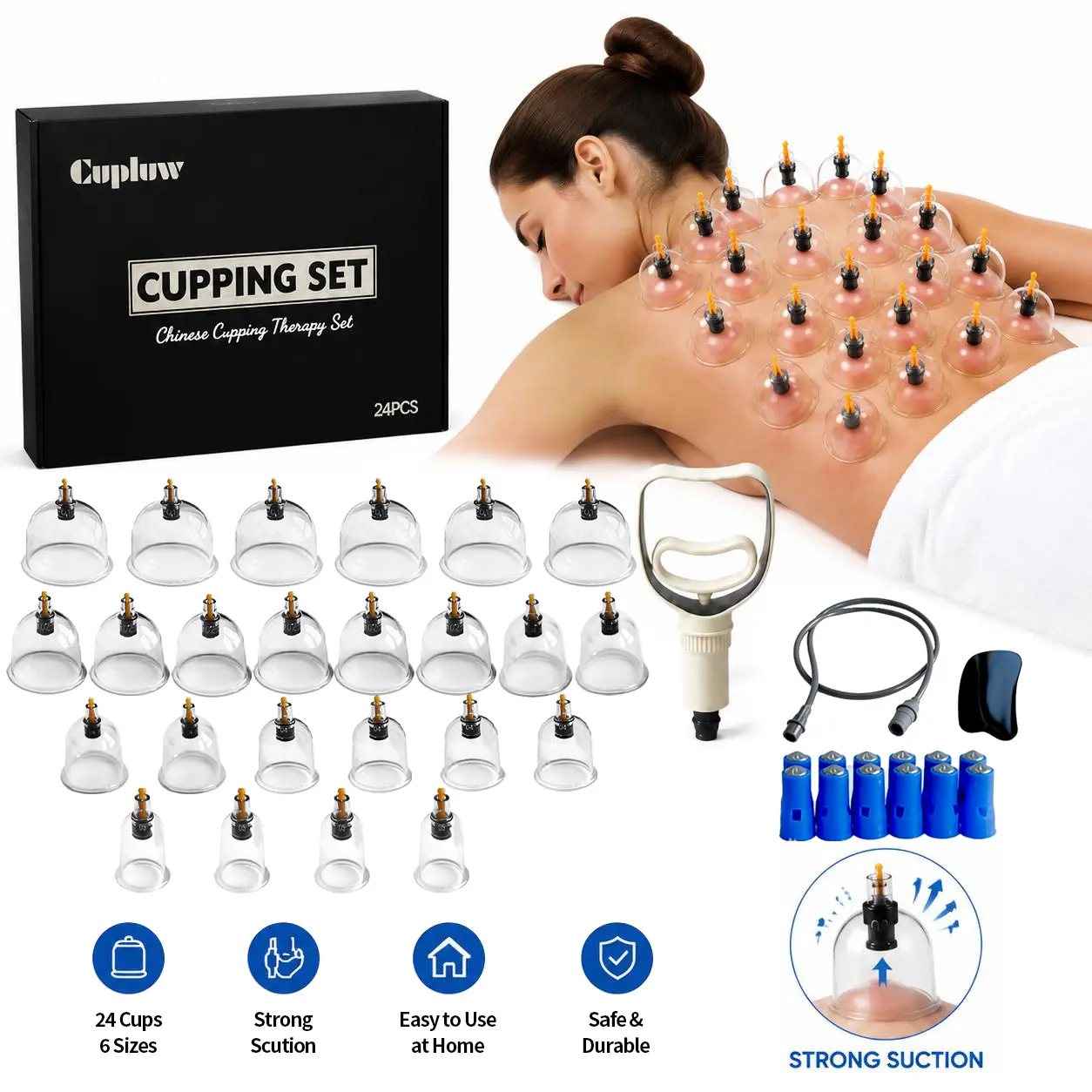 24PCS Adjustable Lightweight Manual Pump Vacuum Cupping Instrument Set Pack, Variable Suction Smooth Full-Body Massage Cups for Muscle Relief, Home Spa Storage Included, Christmas Gift for Massage Enthusiasts