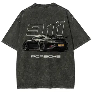 911 GT3 Racing Tshirt Unisex Fit Washed Cotton T-Shirt Oversize Menswear Tops Streetwear Round Neck Tshirt