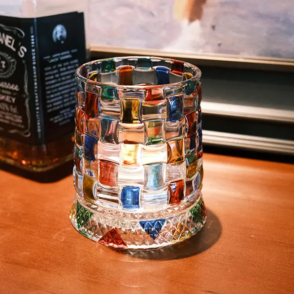 crystal base cocktail cup, tree texture drinking glass, bar decor glass, unique gift for men, aesthetic home bar accessories, novelty spinning tumbler, heavy base glass cup, decorative glassware relief whiskey stress star-cut