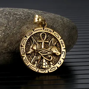 GTHIC Vintage Anubis Ankh Cross Stainless Steel Pendant for Men Women Fashion Accessory Daily Wear