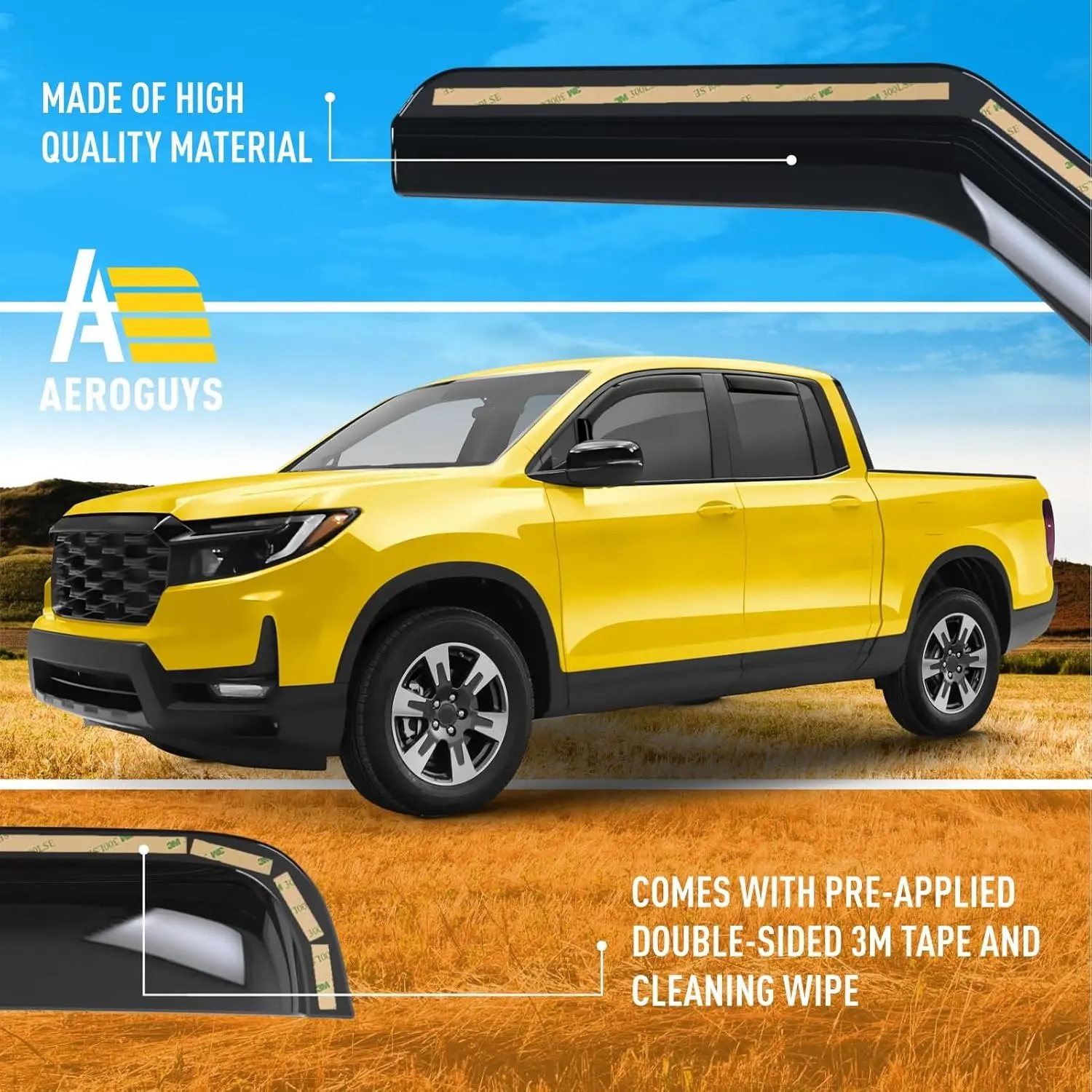 Extra Durable Window Deflectors in-Channel Window Visors Rain Guards Fit for Honda Ridgeline 2017-2026, Sun Visors, Wind Vent for Shades, Exterior Car Accessories - 4 pcs.AG0856 Extra Durable Window Deflectors in-Channel Window Visors Rain Guards Fit for Honda Ridgeline 2017-2026, Sun Visors, Wind Vent for Shades, Exterior Car Accessories - 4 pcs.AG0856