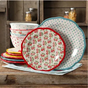 Timeless Floral & Retro Dot 12-Piece Dinnerware Set - Elegant Floral Design with Retro Dot Patterns Cutlery Tableware