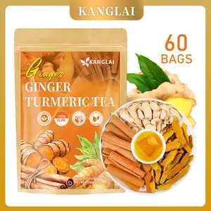 Turmeric Tea with Spices: Turmeric, Ginger, Cinnamon. 100% natural, pure, powdered, dairy-free, sugar-free. Vegan, gluten-free, keto-friendly, caffeine-free. 60 Bags herbal remedy Value Pack Filled with Tea