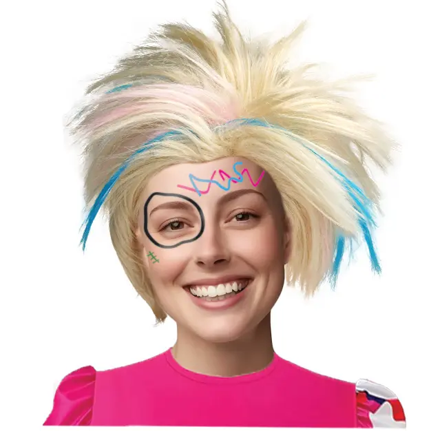 Weird Barb-B Wig & Temporary Tattoos | Halloween Costume Tattoos | Cosplay Kits