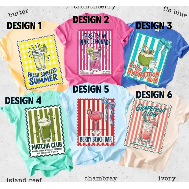 Custom Summer Drinks Postage Stamp Team Girl Trip 2026 Comfort Color Shirt, Coctails Stripe Summer Vibes Shirt, Girl Gang Group Gift Shirt, Summer Gift