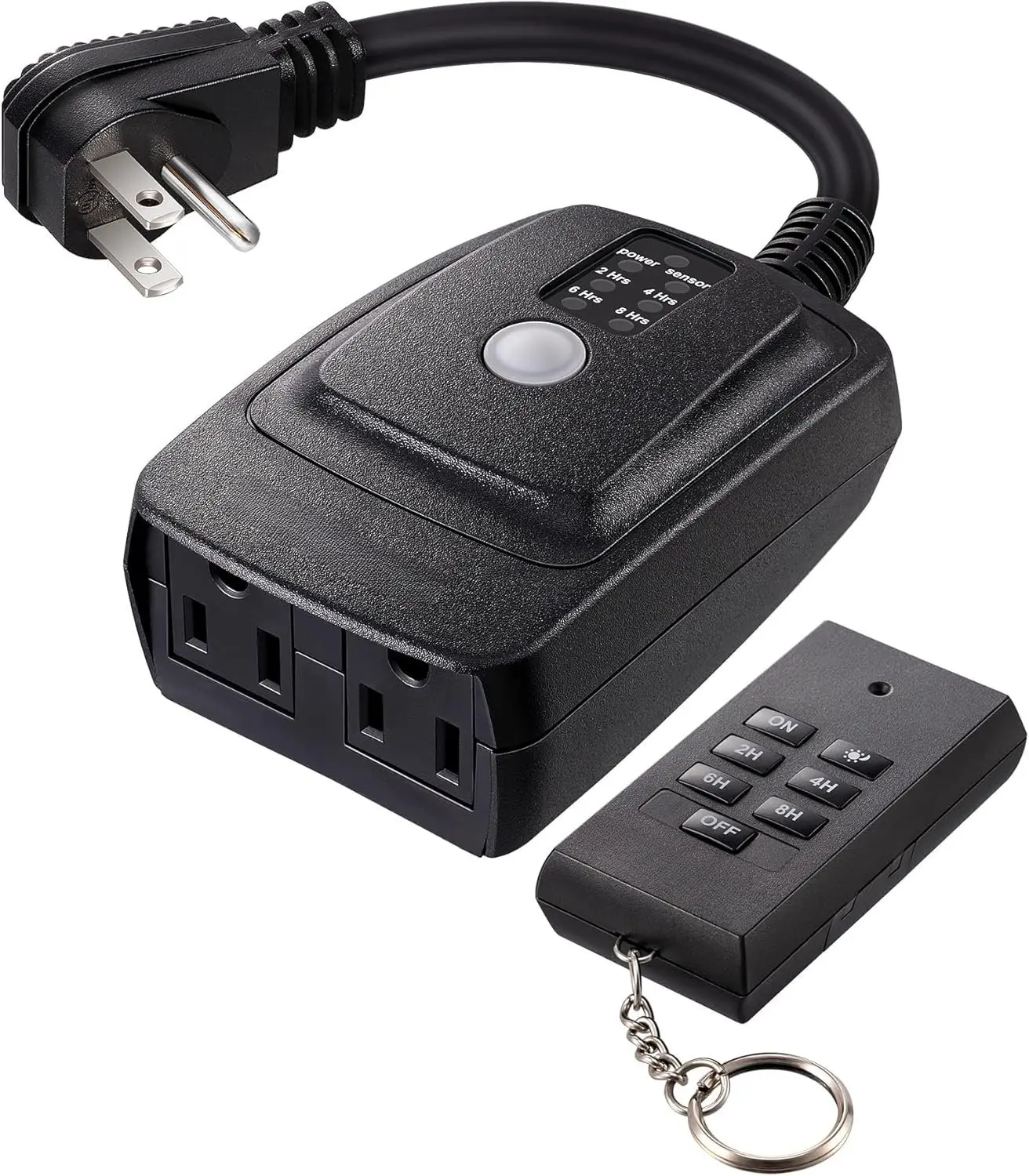 Light Sensor Timer , Plug in Timer , 100 ft Range Remote Control with 2 Grounded Electrical Outlets for Christmas Outdoor String Lights, 15A 1/2HP UL Listed