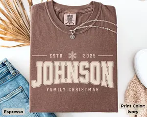 Custom Family Christmas Shirts, Comfort Colors Matching Xmas Tees, Personalized Name Shirt, Vintage Santa Varsity, Holiday Crew Shirts