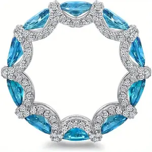 18K gold-plated 925 sterling silver ring with blue moissanite, elegant engagement and wedding jewelry, suitable for daily and holiday wear, and an ideal Christmas gift.