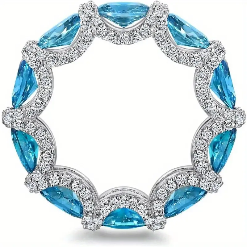 18K gold-plated 925 sterling silver ring with blue moissanite, elegant engagement and wedding jewelry, suitable for daily and holiday wear, and an ideal Christmas gift.