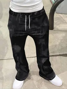 Men's Vintage Classic Plaid Drawstring Wide Leg Pants, Street Style Patchwork Long Trousers, Casual Fitted Flared Trousers for All Seasons