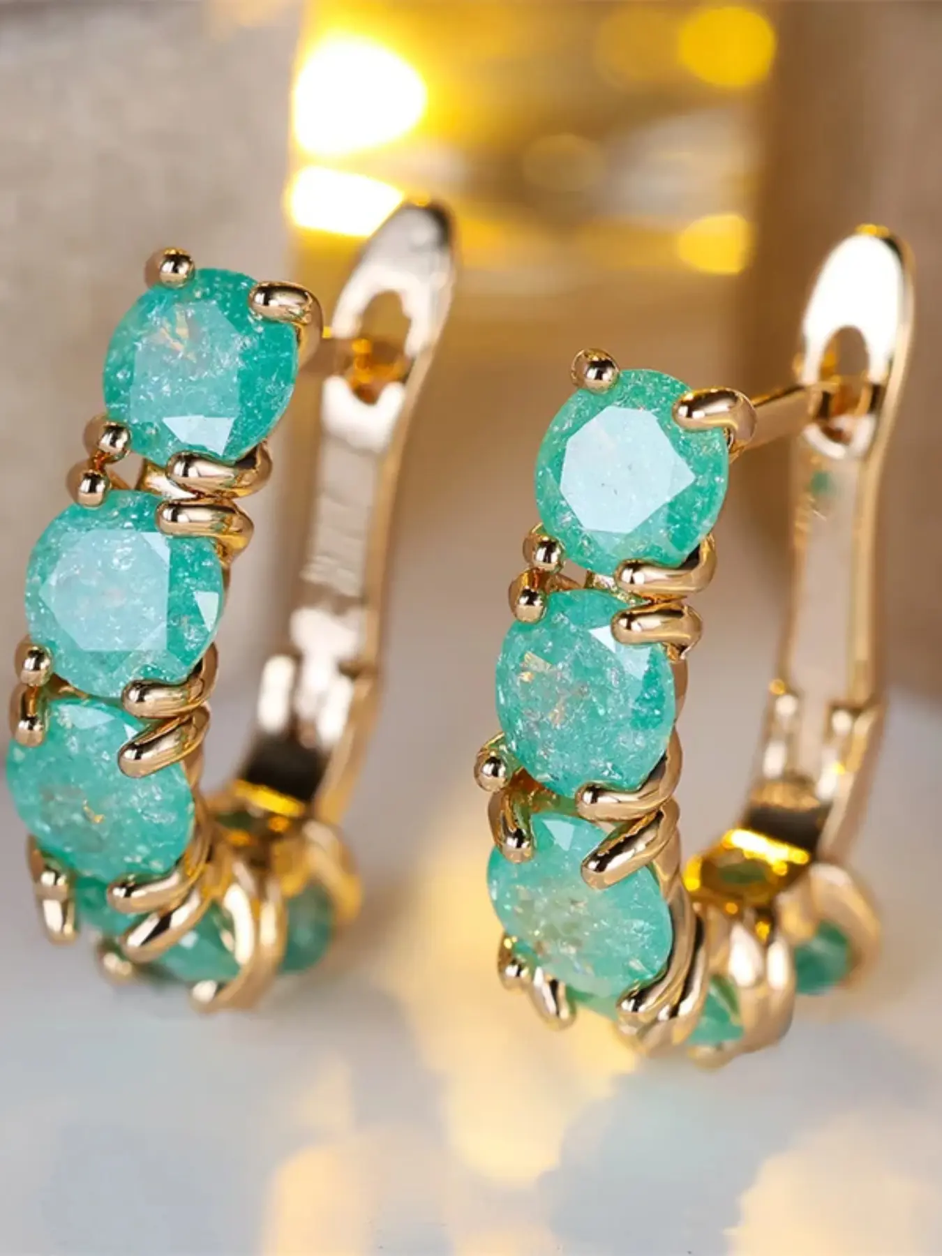 Green Pink Aqua Blue Ice Flower Zirconia Hoop Earrings For Women Vintage Gold Color Wedding Jewelry Christmas Gifts Ear Accessories