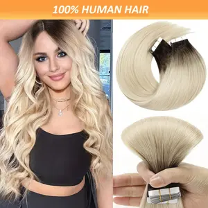 Wholesale Hot New 20pcs Tape-In Human Hair Extensions for Women, Real # 2/60 Gauge Straight Invisible Seamless Weft, Pure Remy Human Hair, DurPU Skin, No Residue, No Tangling, Easy to Style